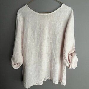 Terzo Millennio Premium Linen "European Flax" Long Sleeved Top Medium Pale Pink